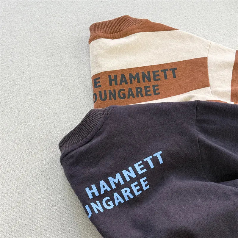 長袖Tシャツ キッズトップス ボーダー/無地ロゴプリント長袖Tシャツ【mh0008965】