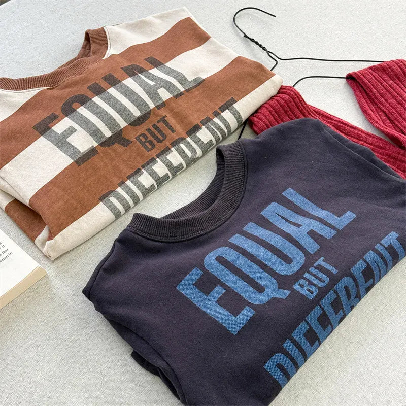 長袖Tシャツ キッズトップス ボーダー/無地ロゴプリント長袖Tシャツ【mh0008965】