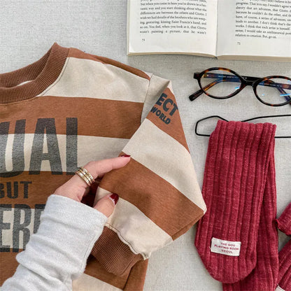 長袖Tシャツ キッズトップス ボーダー/無地ロゴプリント長袖Tシャツ【mh0008965】