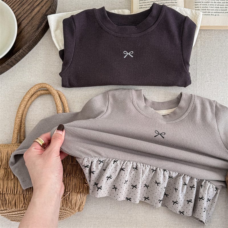 長袖Tシャツ キッズトップス ペプラムフリルリボン長袖Tシャツ【mh0008981】