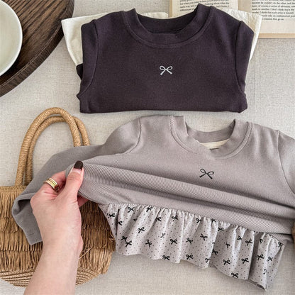 長袖Tシャツ キッズトップス ペプラムフリルリボン長袖Tシャツ【mh0008981】