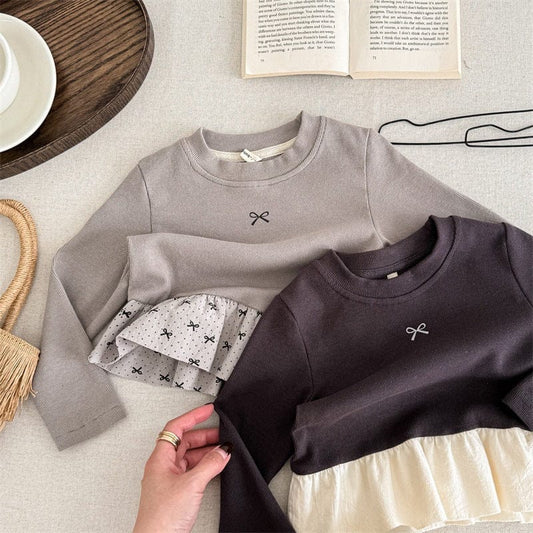 長袖Tシャツ キッズトップス ペプラムフリルリボン長袖Tシャツ【mh0008981】