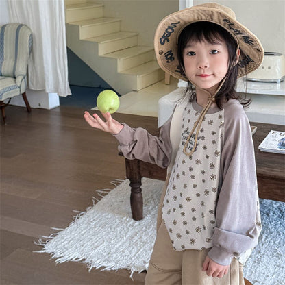 長袖Tシャツ キッズトップス レトロフラワープリントラグランスリーブ長袖Tシャツ【mh0008996】