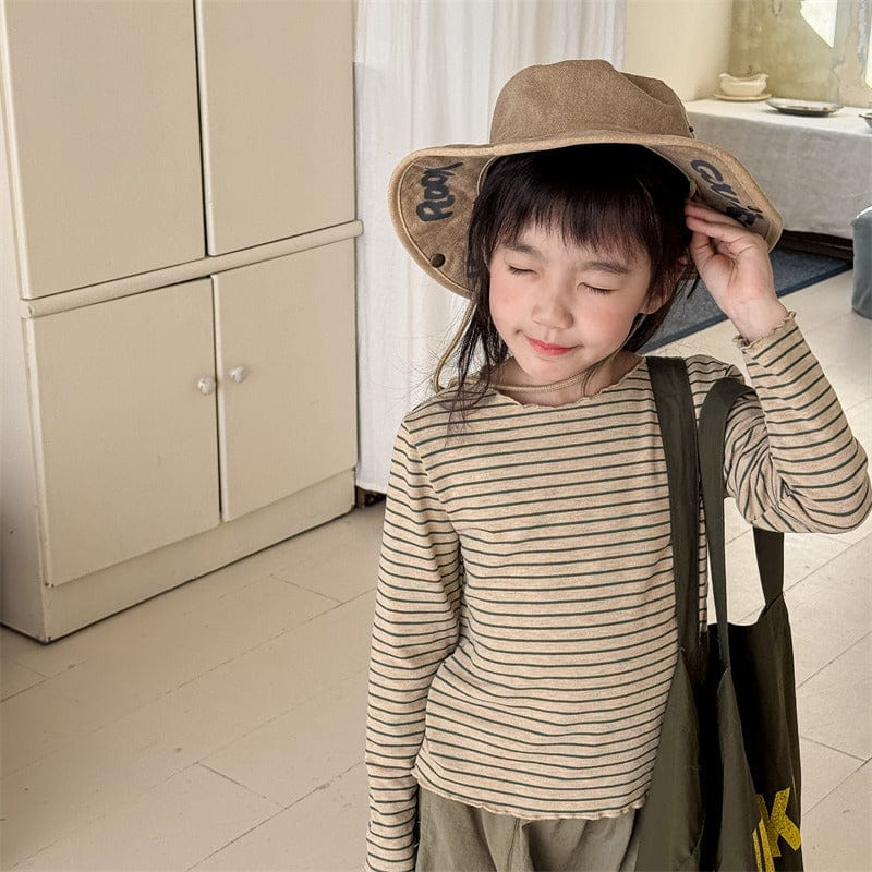 長袖Tシャツ キッズトップス ボーダーフリルネック長袖Tシャツ【mh0009019】