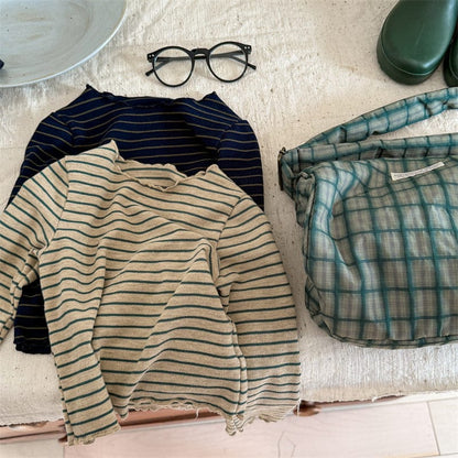 長袖Tシャツ キッズトップス ボーダーフリルネック長袖Tシャツ【mh0009019】