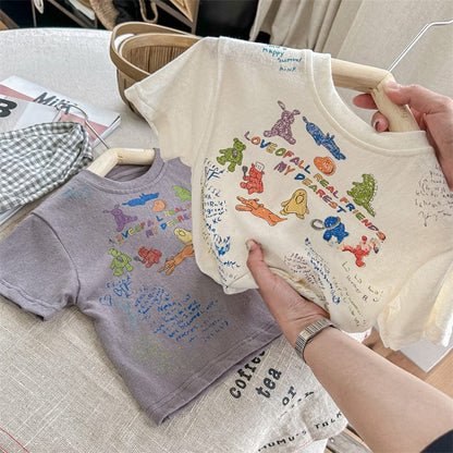 半袖Tシャツ カラフルお絵描きプリント半袖Tシャツ【mh0009388】