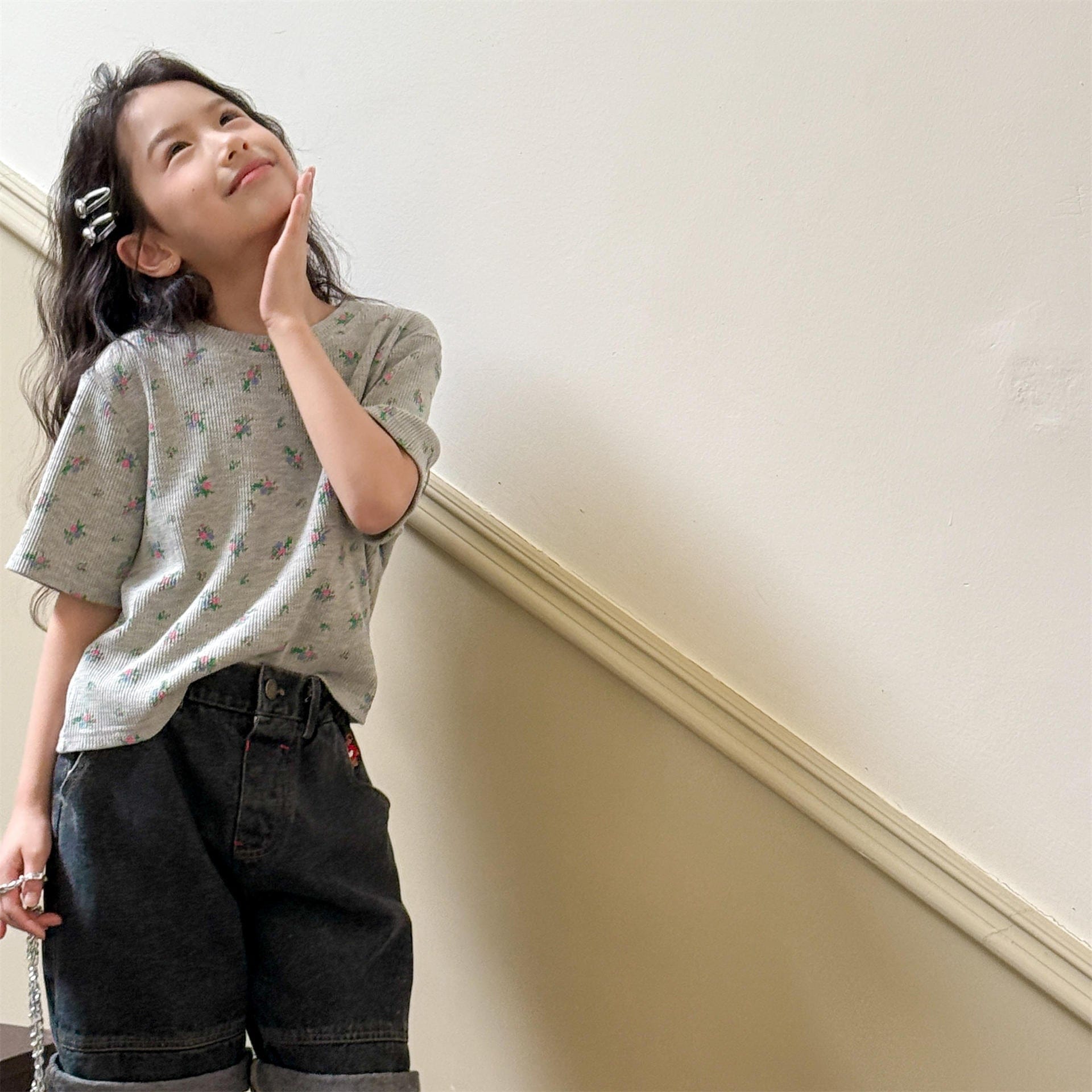 半袖Tシャツ フラワープリント半袖Tシャツ【mh0009783】