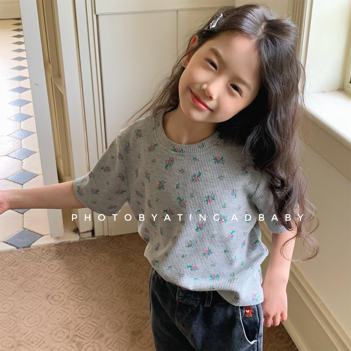 半袖Tシャツ フラワープリント半袖Tシャツ【mh0009783】