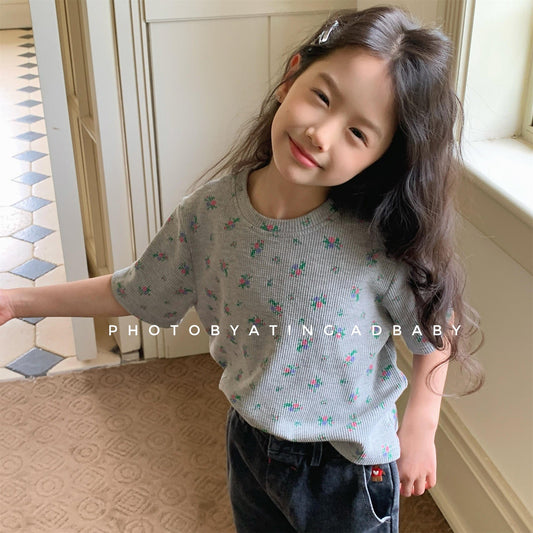 半袖Tシャツ フラワープリント半袖Tシャツ【mh0009783】