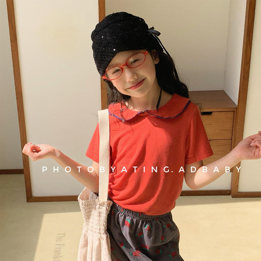 半袖Tシャツ 丸襟半袖Tシャツブラウス【mh0009785】