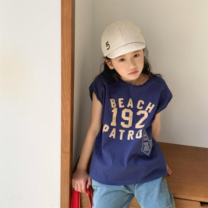 半袖Tシャツ ロゴプリントノースリーブTシャツ【mh0010127】