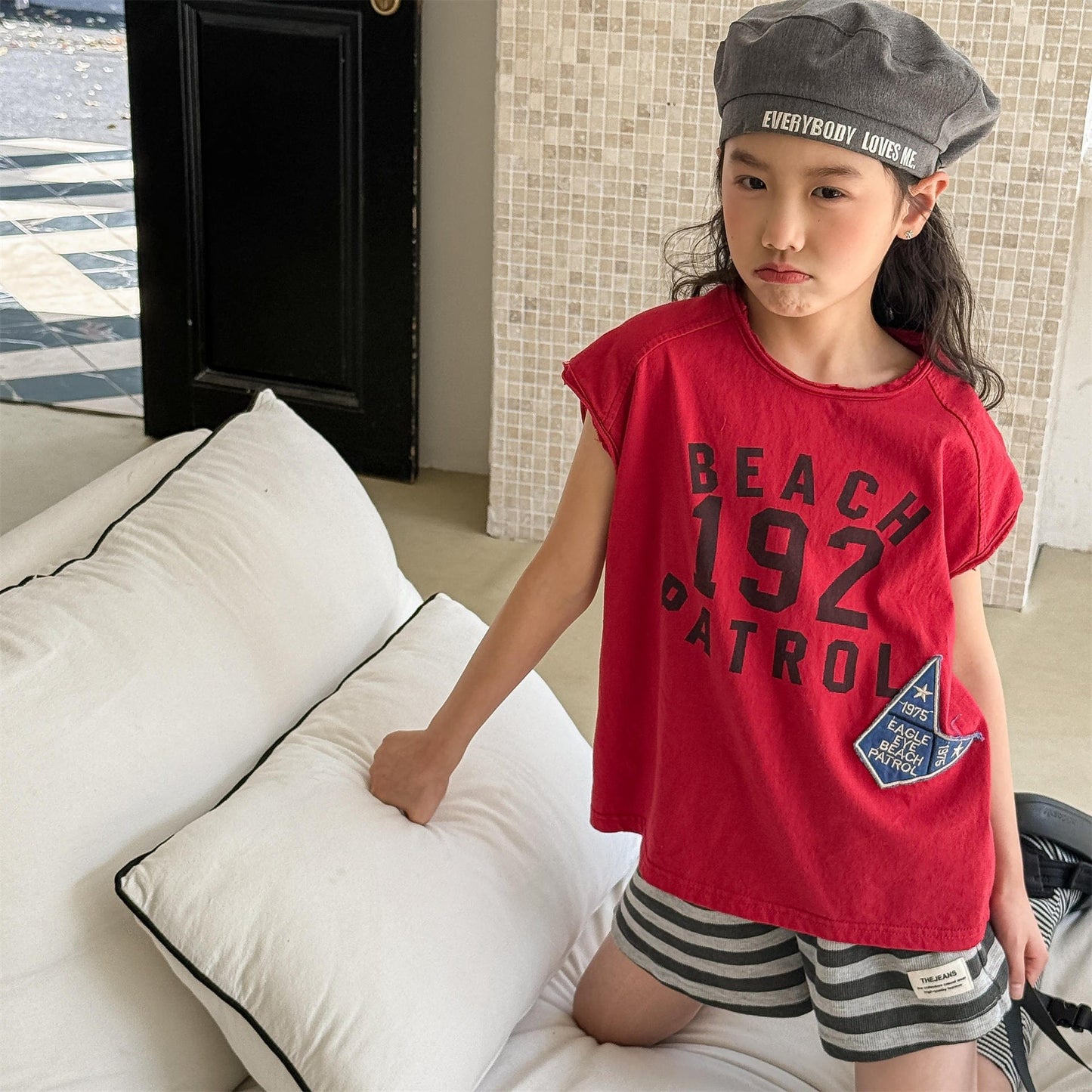 半袖Tシャツ ロゴプリントノースリーブTシャツ【mh0010127】