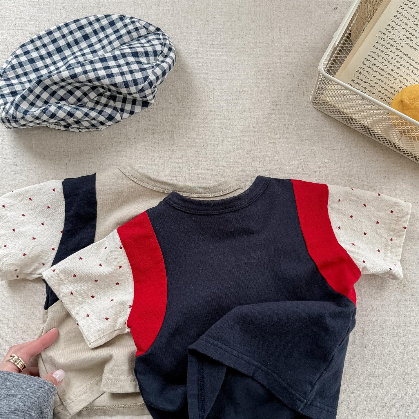 半袖Tシャツ レターロゴパッチワーク半袖Tシャツ【mh0010144】