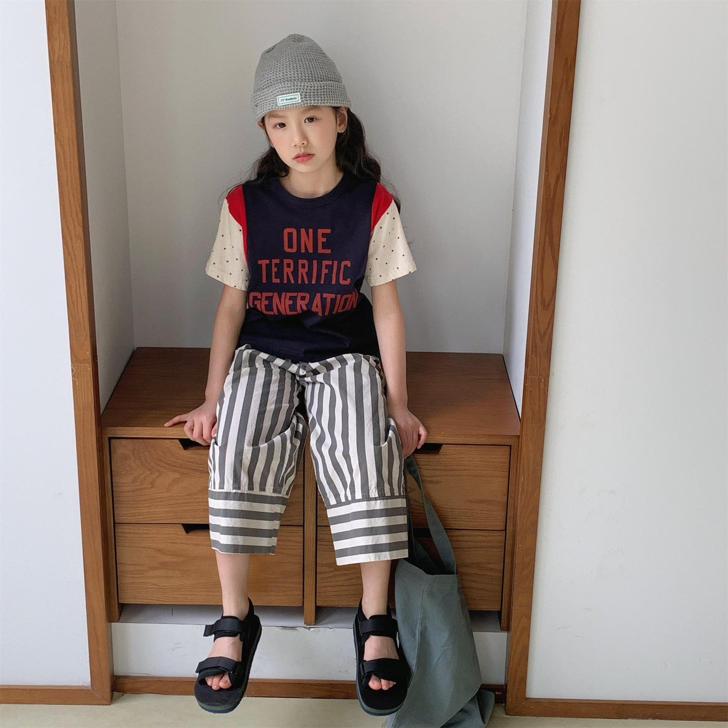 半袖Tシャツ レターロゴパッチワーク半袖Tシャツ【mh0010144】