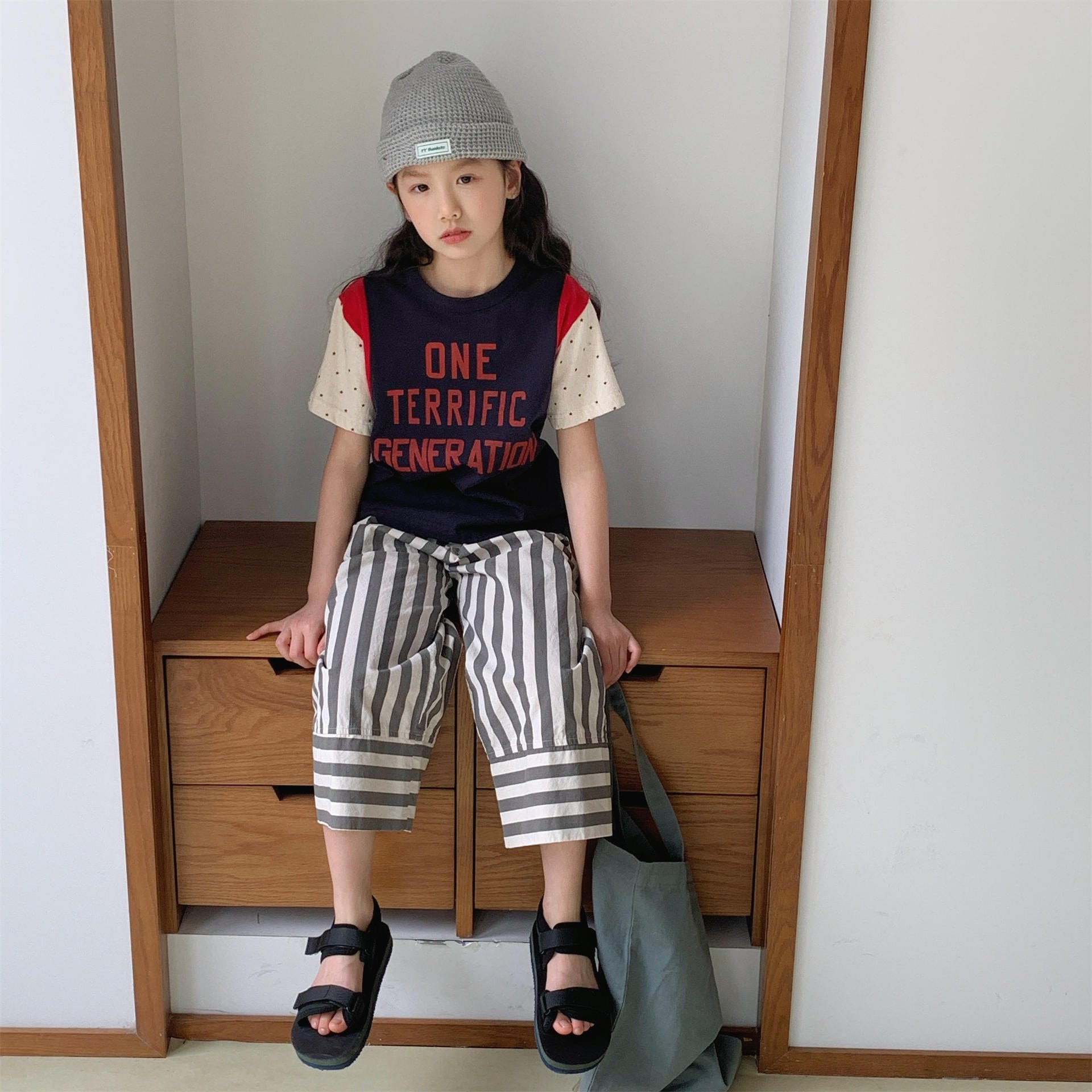 半袖Tシャツ レターロゴパッチワーク半袖Tシャツ【mh0010144】