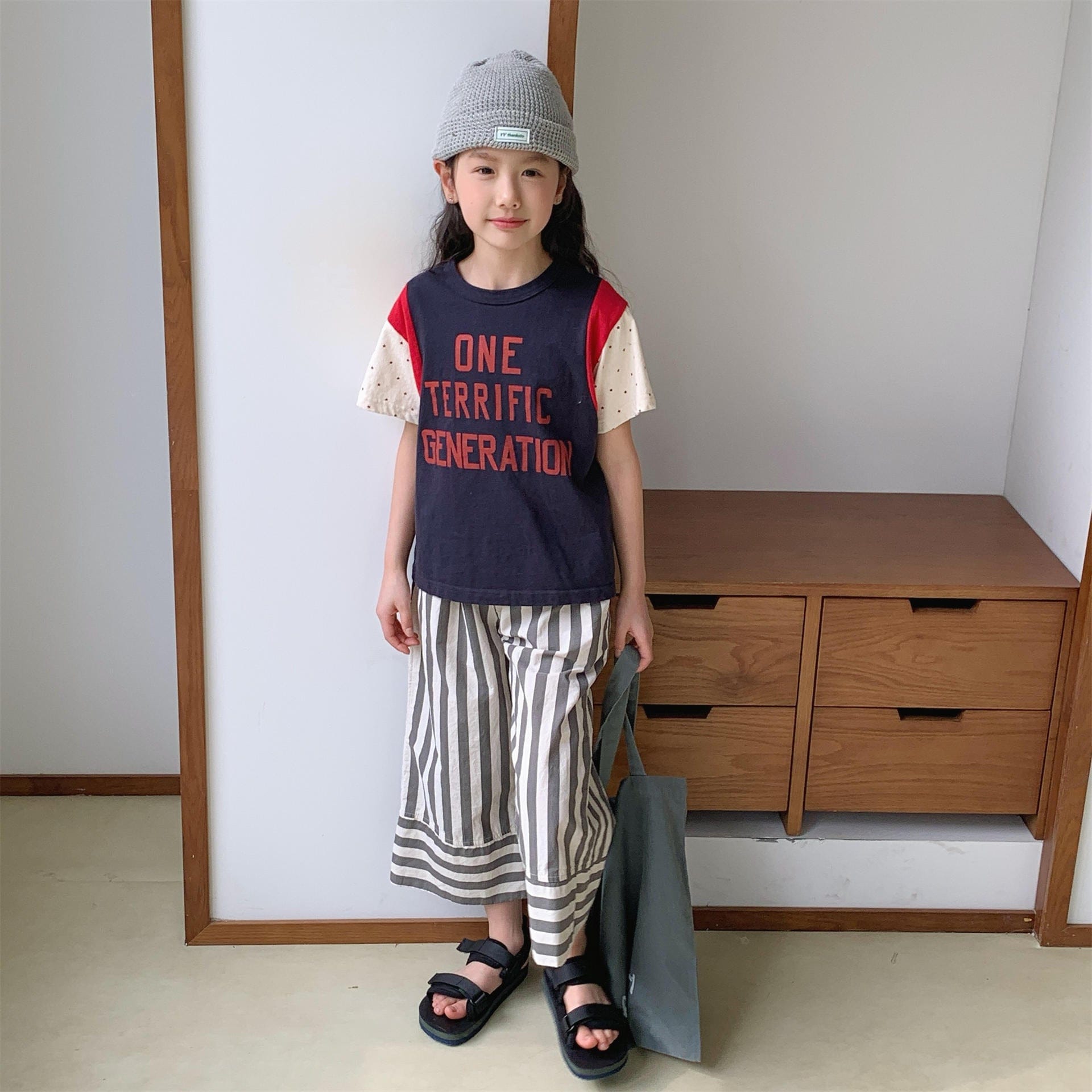 半袖Tシャツ レターロゴパッチワーク半袖Tシャツ【mh0010144】