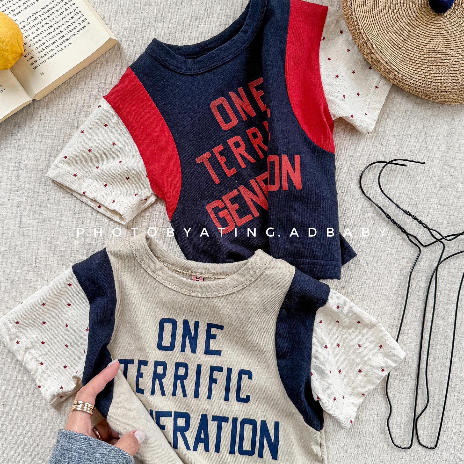 半袖Tシャツ レターロゴパッチワーク半袖Tシャツ【mh0010144】