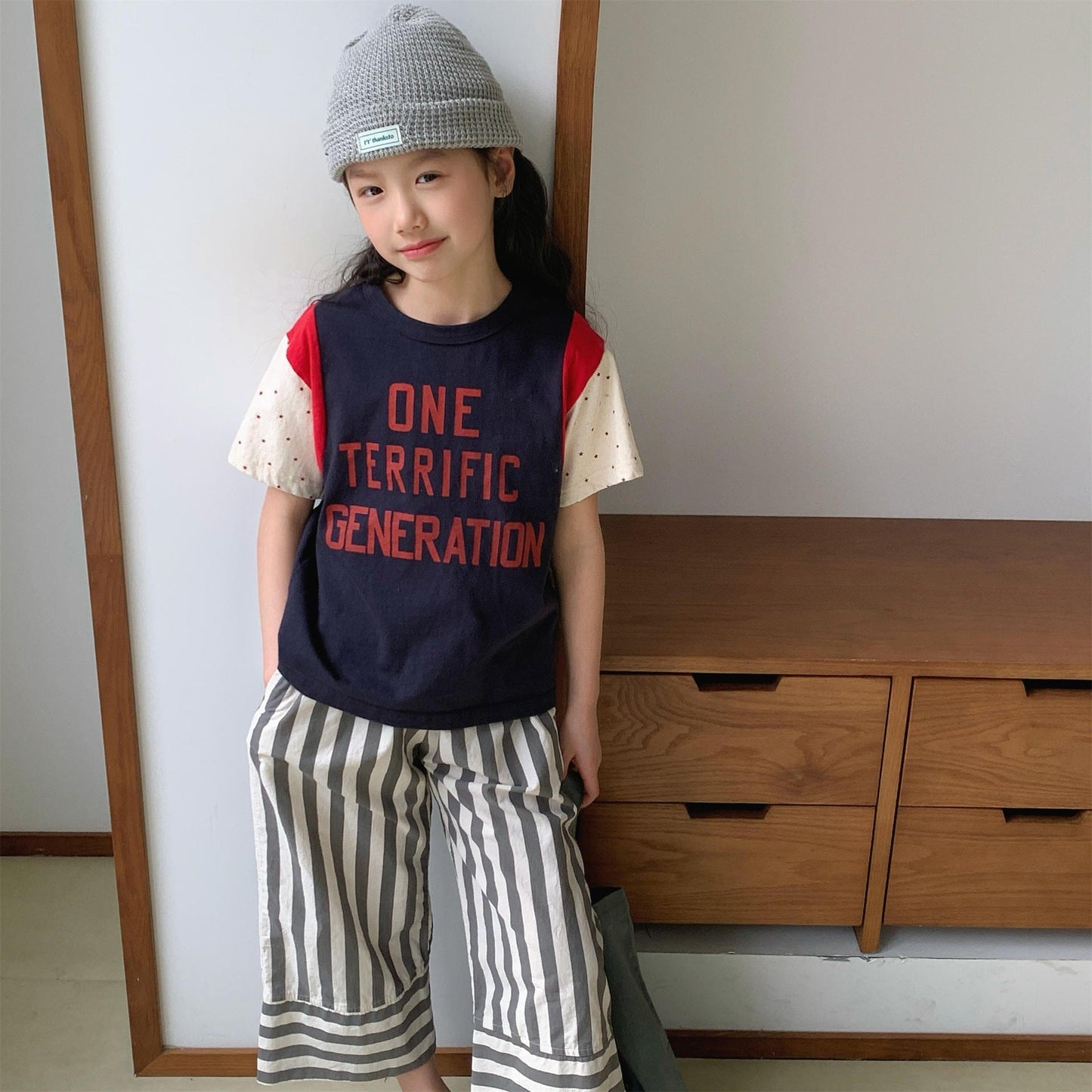 半袖Tシャツ レターロゴパッチワーク半袖Tシャツ【mh0010144】