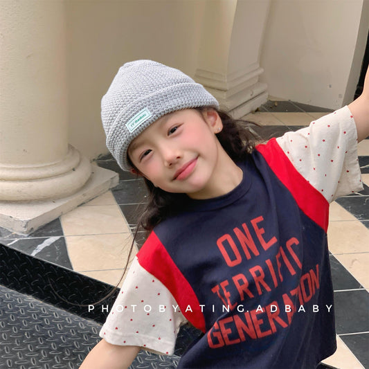 半袖Tシャツ レターロゴパッチワーク半袖Tシャツ【mh0010144】