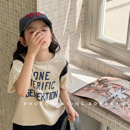 半袖Tシャツ レターロゴパッチワーク半袖Tシャツ【mh0010144】