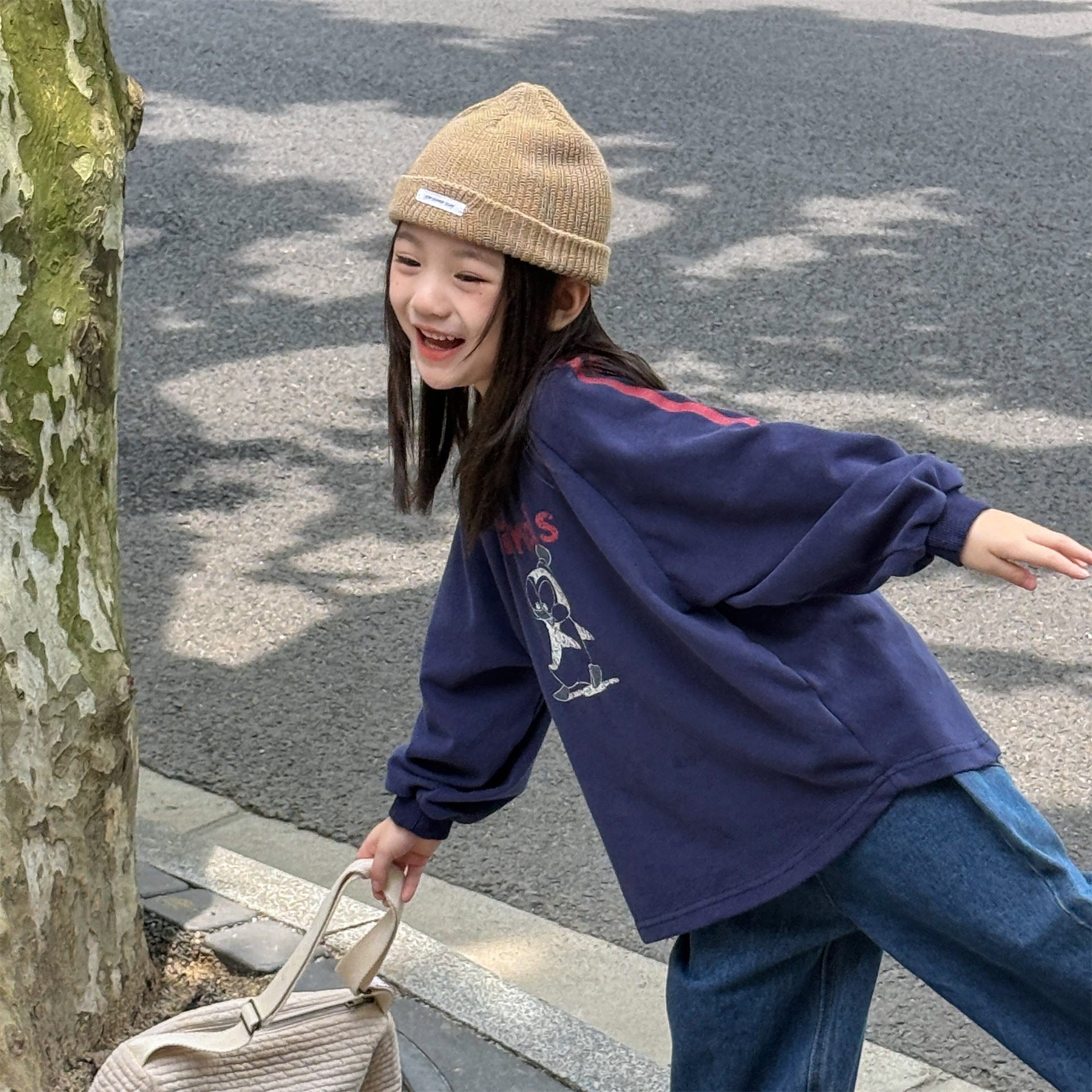 長袖Tシャツ プリント柄サイドライン長袖Tシャツ【mh0010619】