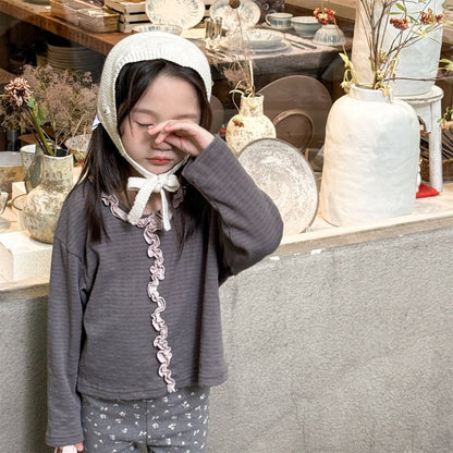 長袖Tシャツ フロントフリルボーダー長袖Tシャツ【mh0010622】