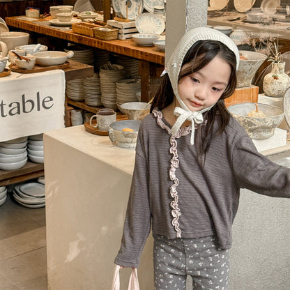 長袖Tシャツ フロントフリルボーダー長袖Tシャツ【mh0010622】