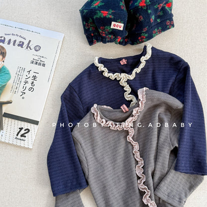 長袖Tシャツ フロントフリルボーダー長袖Tシャツ【mh0010622】