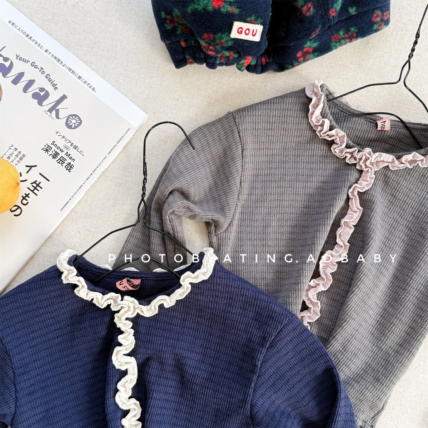 長袖Tシャツ フロントフリルボーダー長袖Tシャツ【mh0010622】