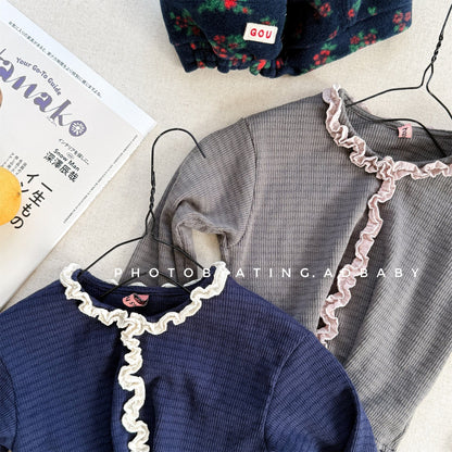 長袖Tシャツ フロントフリルボーダー長袖Tシャツ【mh0010622】