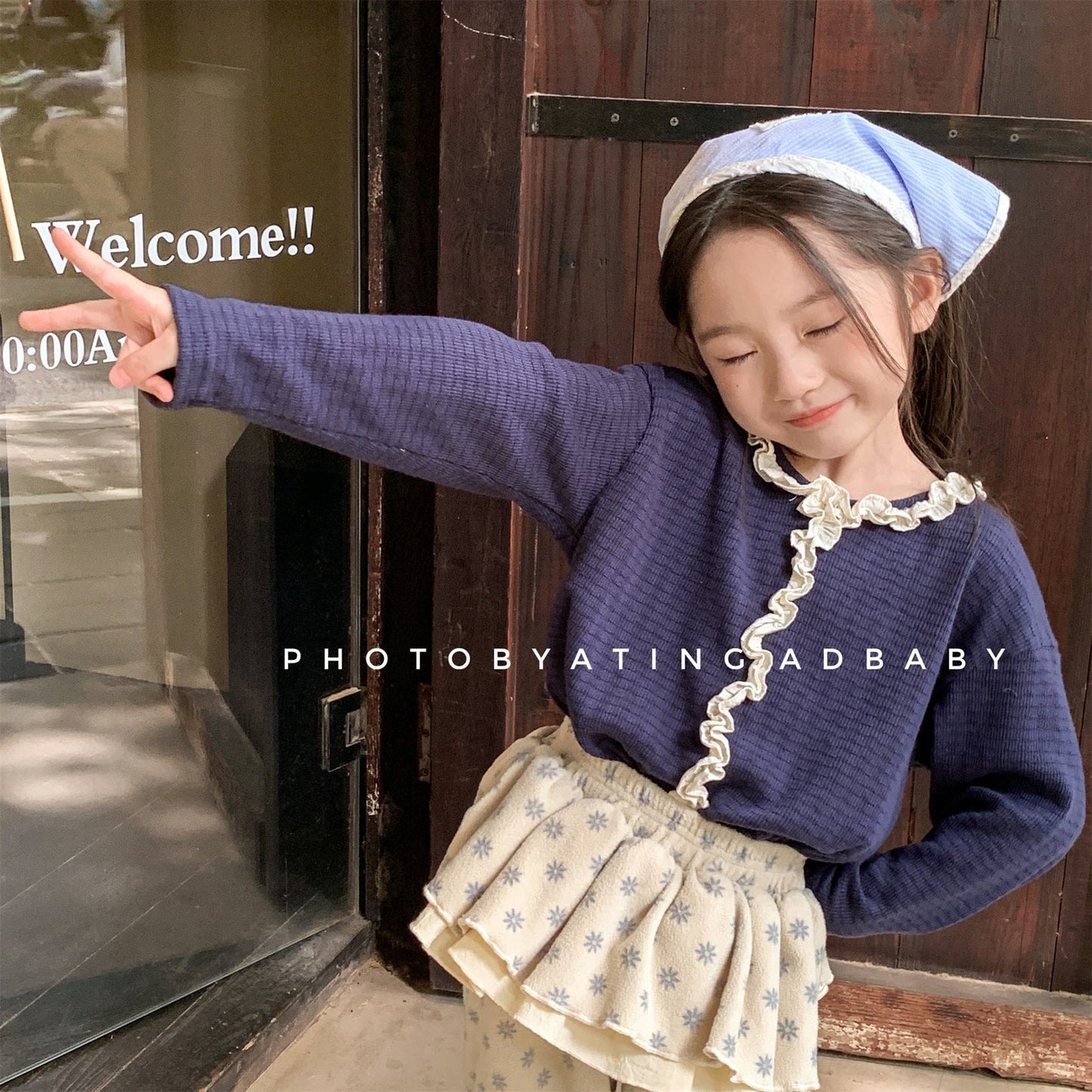 長袖Tシャツ フロントフリルボーダー長袖Tシャツ【mh0010622】