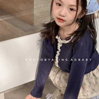 長袖Tシャツ フロントフリルボーダー長袖Tシャツ【mh0010622】