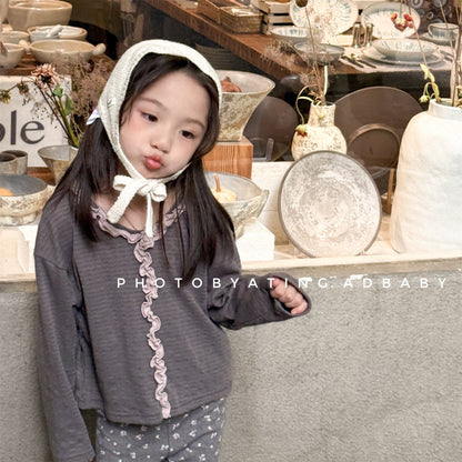 長袖Tシャツ フロントフリルボーダー長袖Tシャツ【mh0010622】