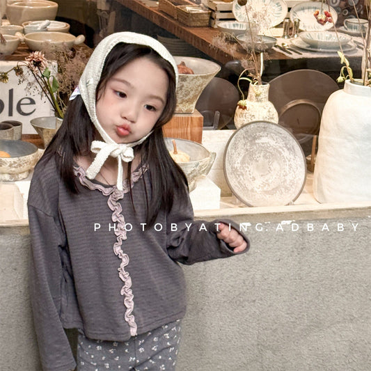 長袖Tシャツ フロントフリルボーダー長袖Tシャツ【mh0010622】