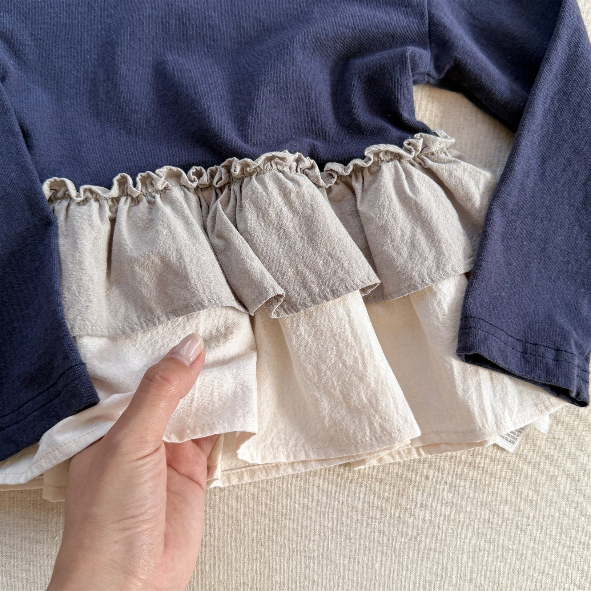 長袖Tシャツ フリル裾リブ長袖Tシャツチュニックカットソー【mh0010803】