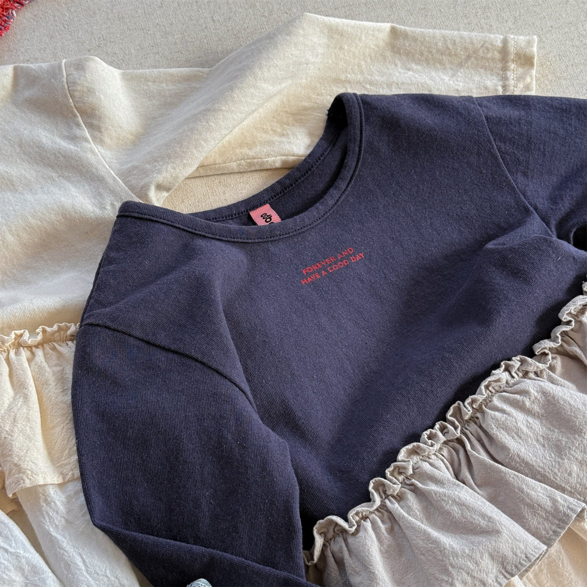 長袖Tシャツ フリル裾リブ長袖Tシャツチュニックカットソー【mh0010803】