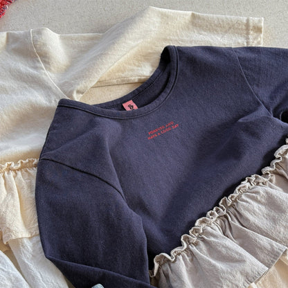 長袖Tシャツ フリル裾リブ長袖Tシャツチュニックカットソー【mh0010803】