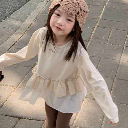 長袖Tシャツ フリル裾リブ長袖Tシャツチュニックカットソー【mh0010803】