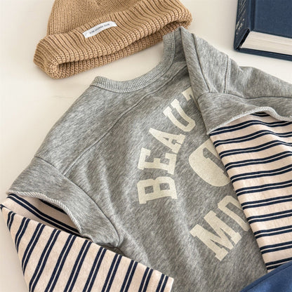 長袖Tシャツ ロゴプリントベストドッキング長袖Tシャツ スウェット【mh0010806】