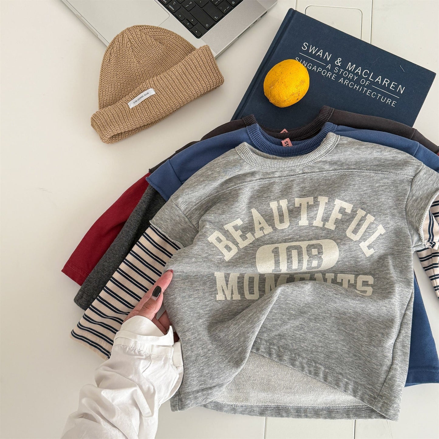 長袖Tシャツ ロゴプリントベストドッキング長袖Tシャツ スウェット【mh0010806】