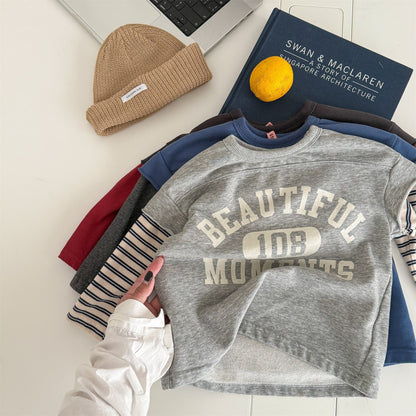 長袖Tシャツ ロゴプリントベストドッキング長袖Tシャツ スウェット【mh0010806】