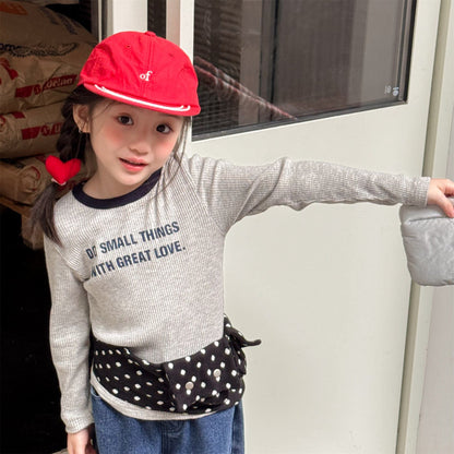 長袖Tシャツ ロゴプリント長袖リブTシャツダブルカラーパイピングトップス【mh0010914】