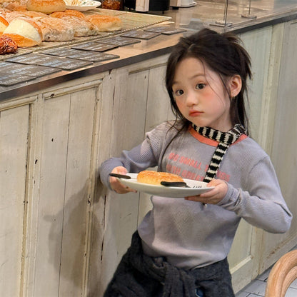 長袖Tシャツ ロゴプリント長袖リブTシャツダブルカラーパイピングトップス【mh0010914】