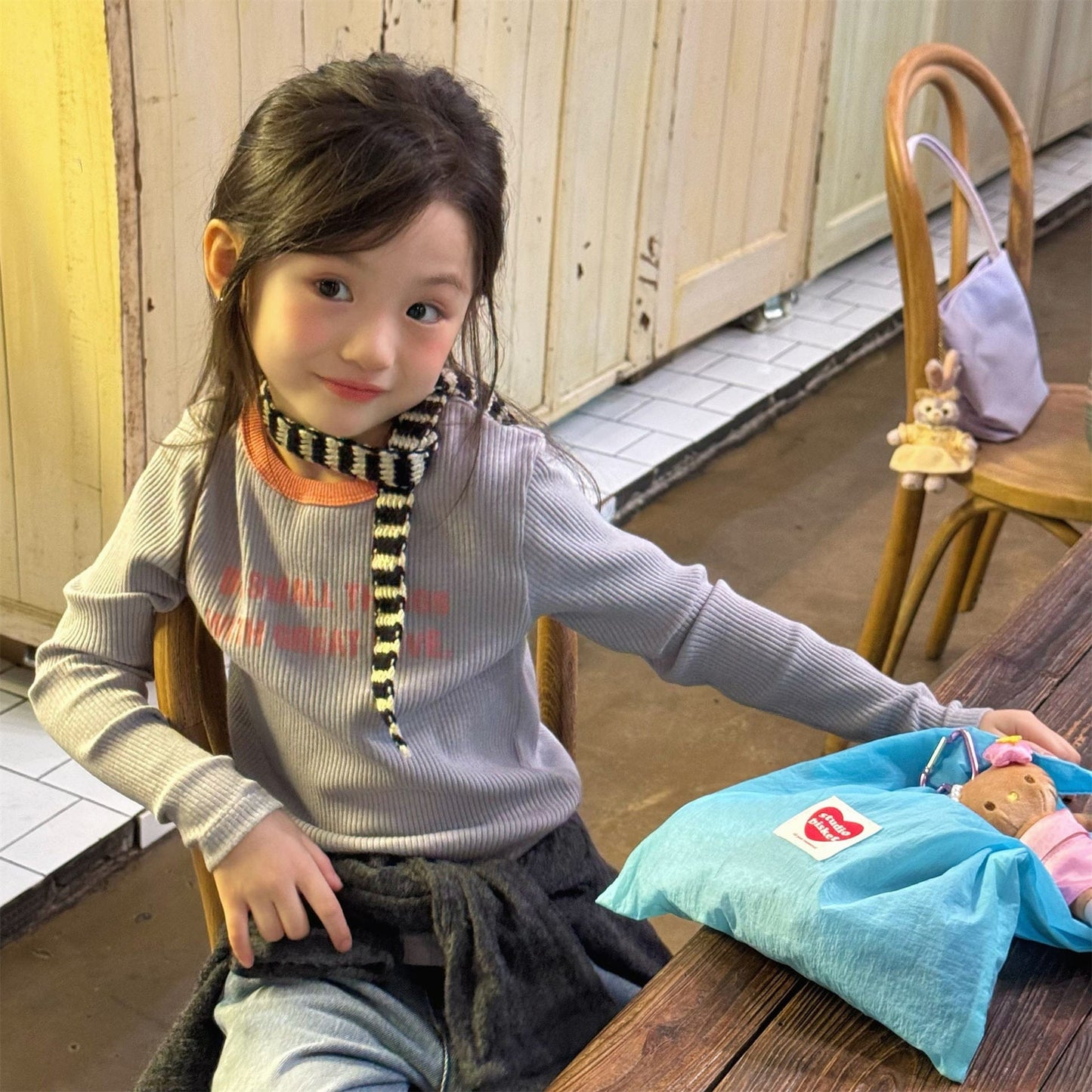 長袖Tシャツ ロゴプリント長袖リブTシャツダブルカラーパイピングトップス【mh0010914】