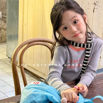 長袖Tシャツ ロゴプリント長袖リブTシャツダブルカラーパイピングトップス【mh0010914】