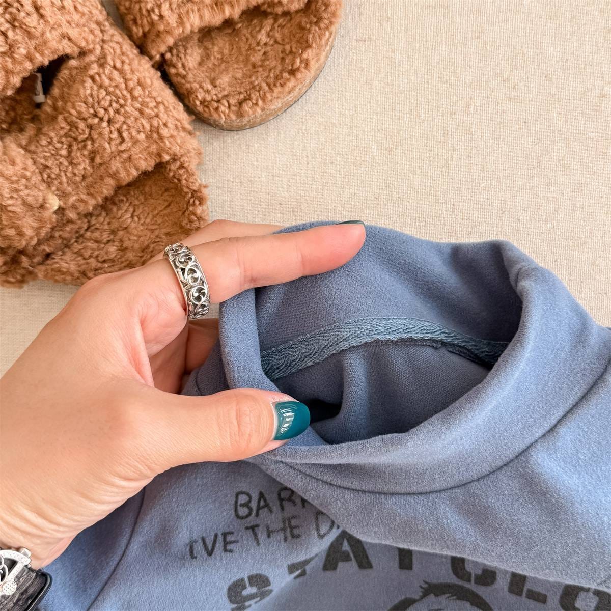 長袖Tシャツ 長袖Tシャツ 裏起毛 ハイネック ドッグプリント インナー【mh0011417】