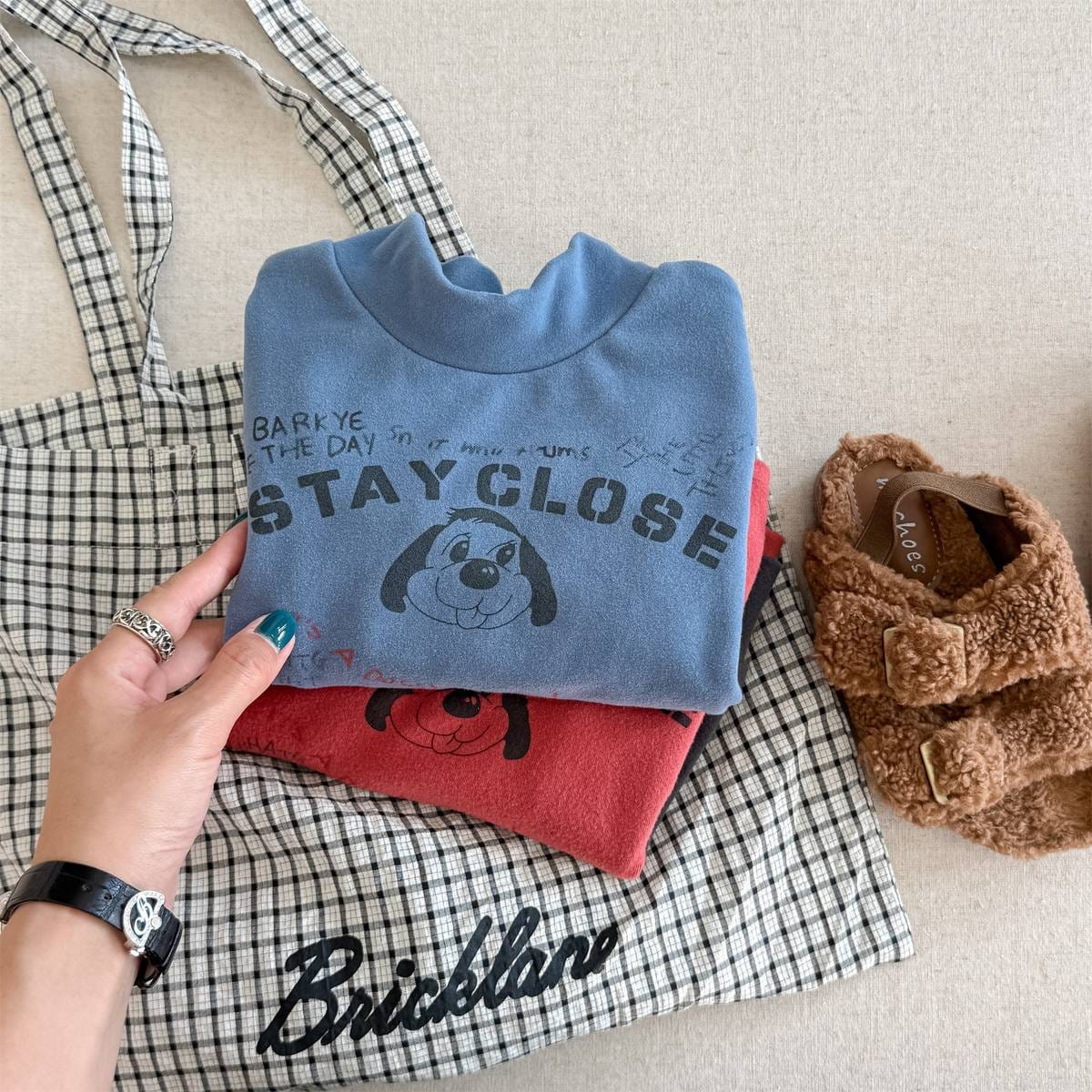 長袖Tシャツ 長袖Tシャツ 裏起毛 ハイネック ドッグプリント インナー【mh0011417】