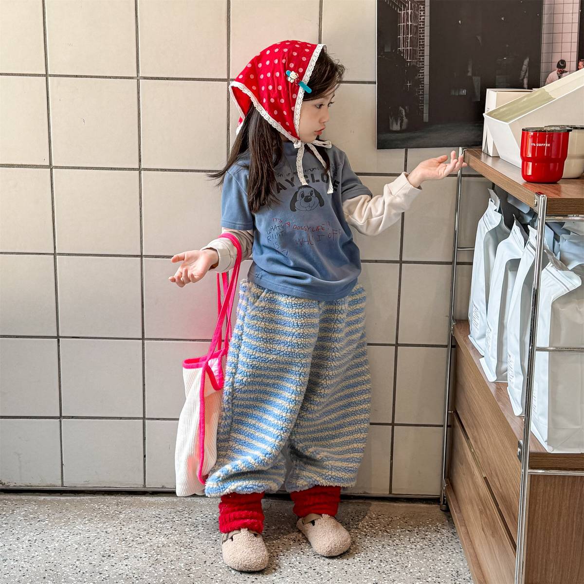 長袖Tシャツ 長袖Tシャツ 裏起毛 ハイネック ドッグプリント インナー【mh0011417】