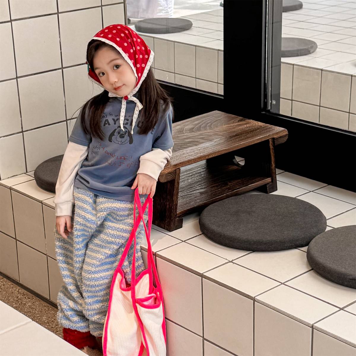 長袖Tシャツ 長袖Tシャツ 裏起毛 ハイネック ドッグプリント インナー【mh0011417】