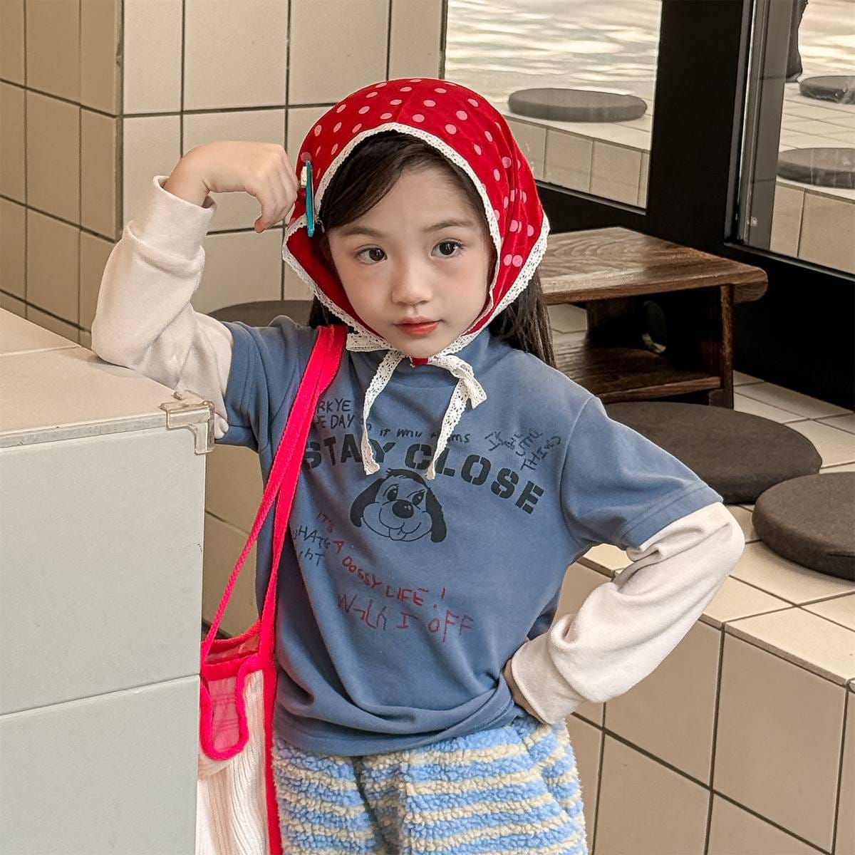 長袖Tシャツ 長袖Tシャツ 裏起毛 ハイネック ドッグプリント インナー【mh0011417】